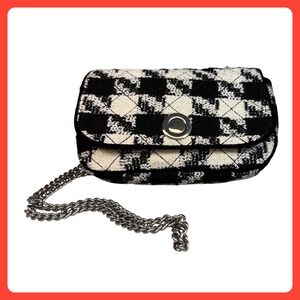 Zara Woman Tweed Quilted Shoulder Bag Purse Chain Strap Black White